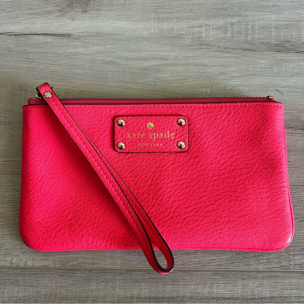 kate spade Bright Pink Leather Wristlet with Gold-Tone Hardware